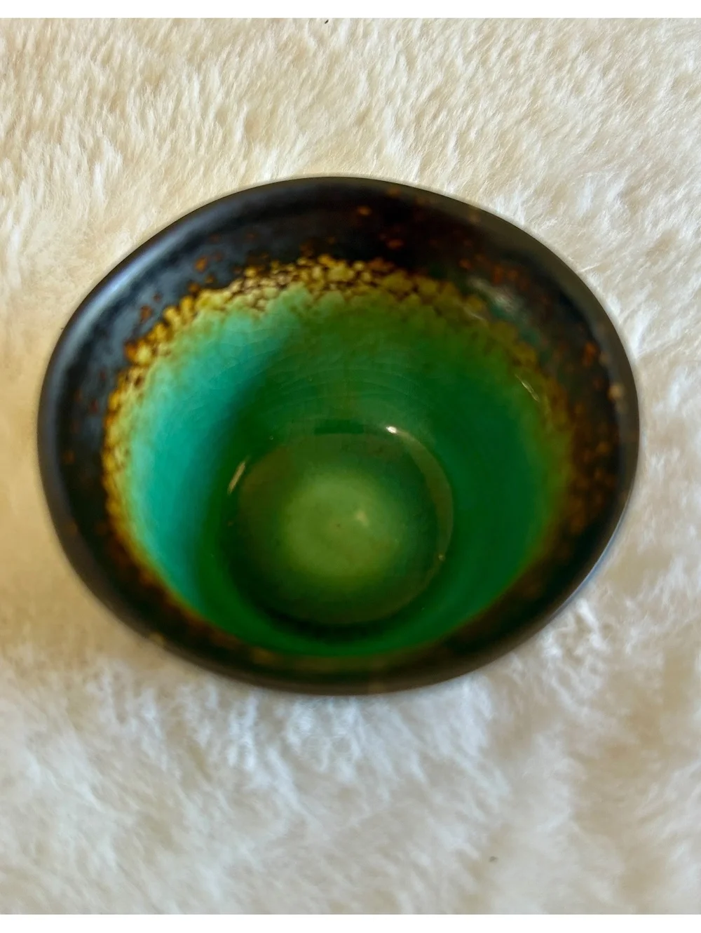 Ceramic Sake Set with Black Exterior and Green Interior Glaze
